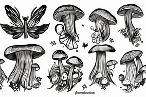 Mushroom with fairy wings tattoo idea