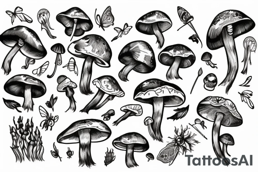 Mushroom with fairy wings tattoo idea