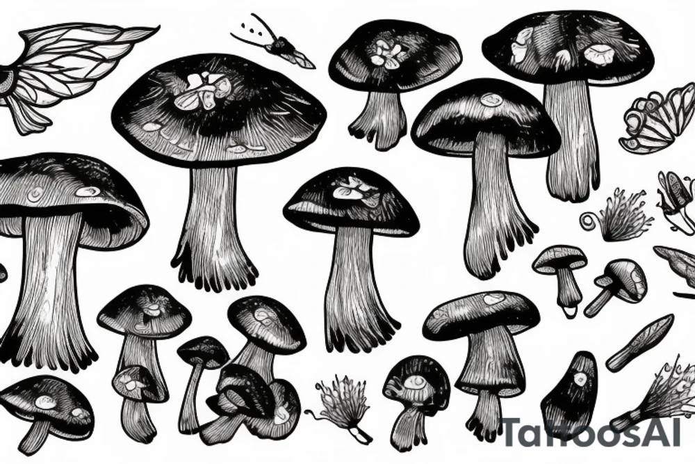 Mushroom with fairy wings tattoo idea