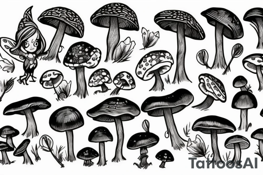 Mushroom with fairy wings tattoo idea
