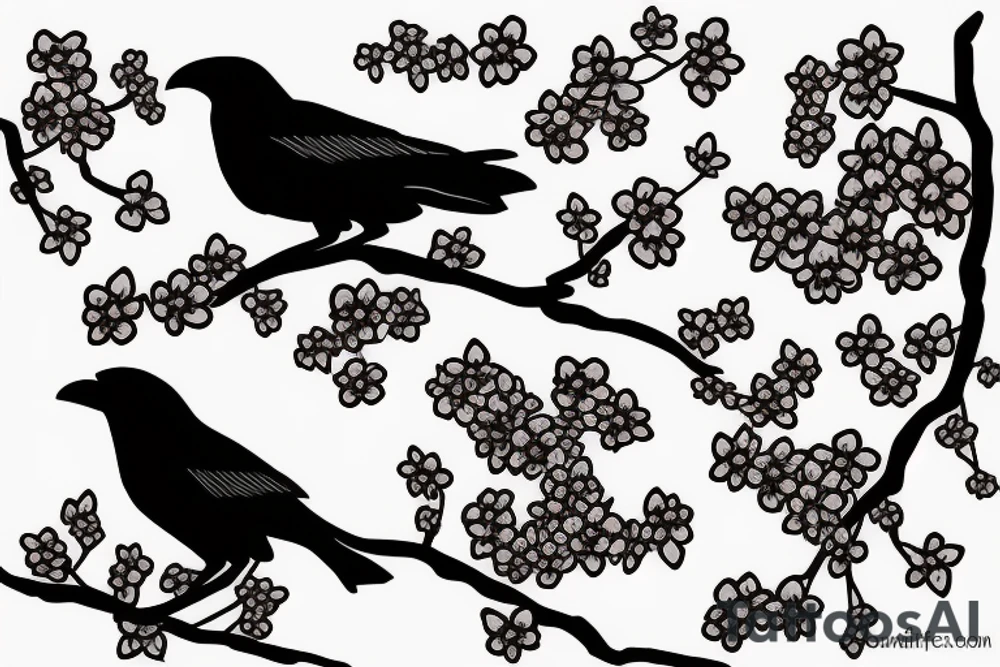 Crow on cherry blossom branch tattoo idea