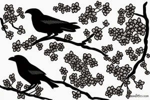 Crow on cherry blossom branch tattoo idea