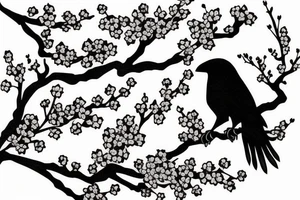 Crow on cherry blossom branch tattoo idea