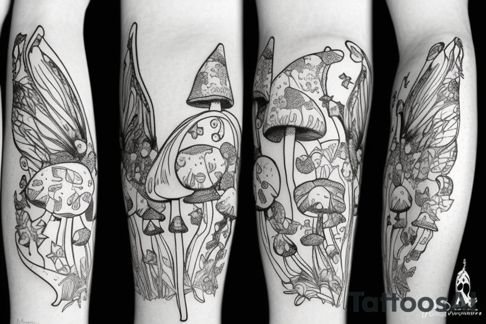 A mushroom with fairy wings tattoo idea