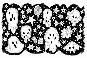 Ghost with flowers and stars around tattoo idea