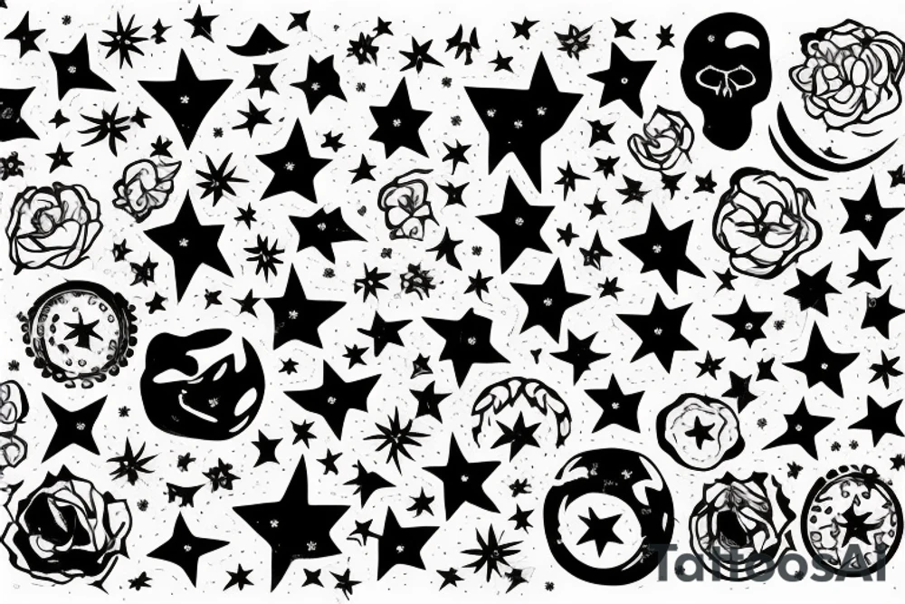 Ghost with flowers and stars around tattoo idea