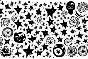 Ghost with flowers and stars around tattoo idea