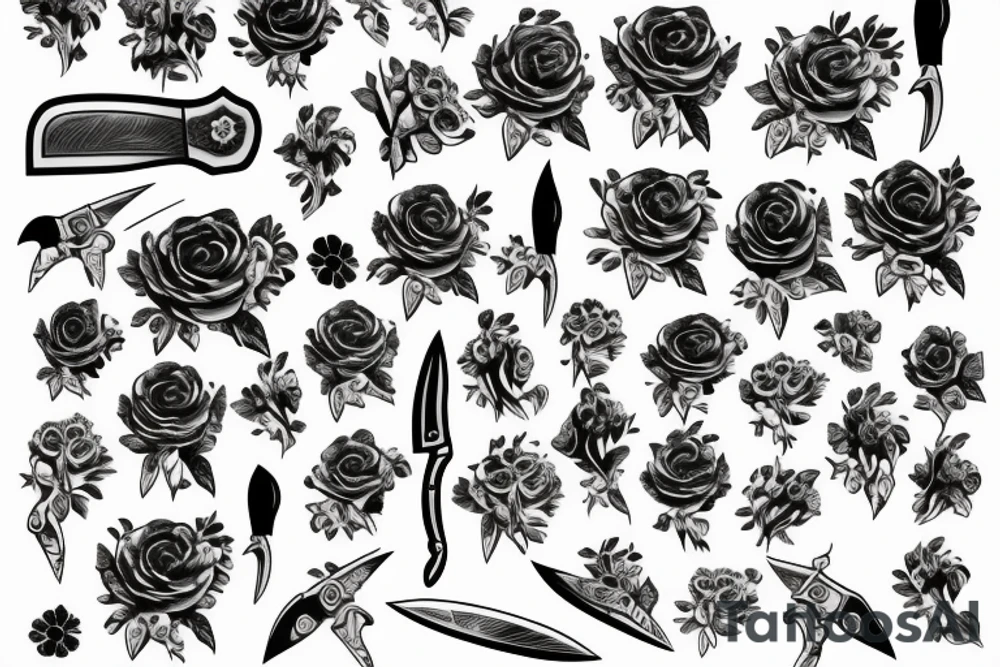 Knife with flowers tattoo idea