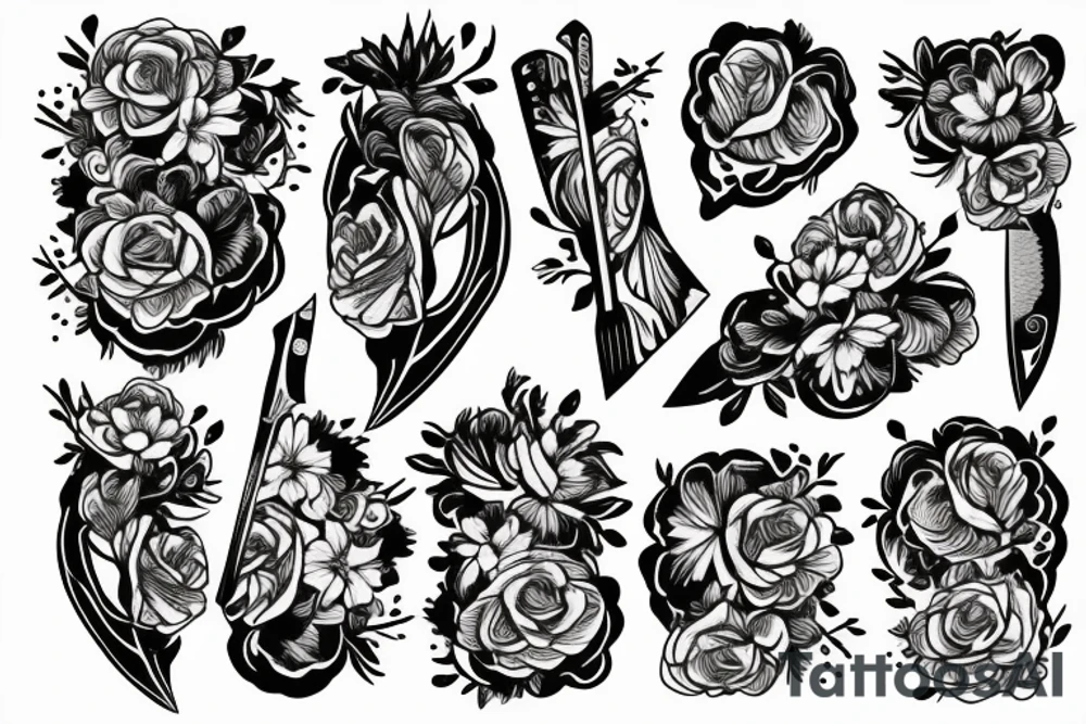Knife with flowers tattoo idea