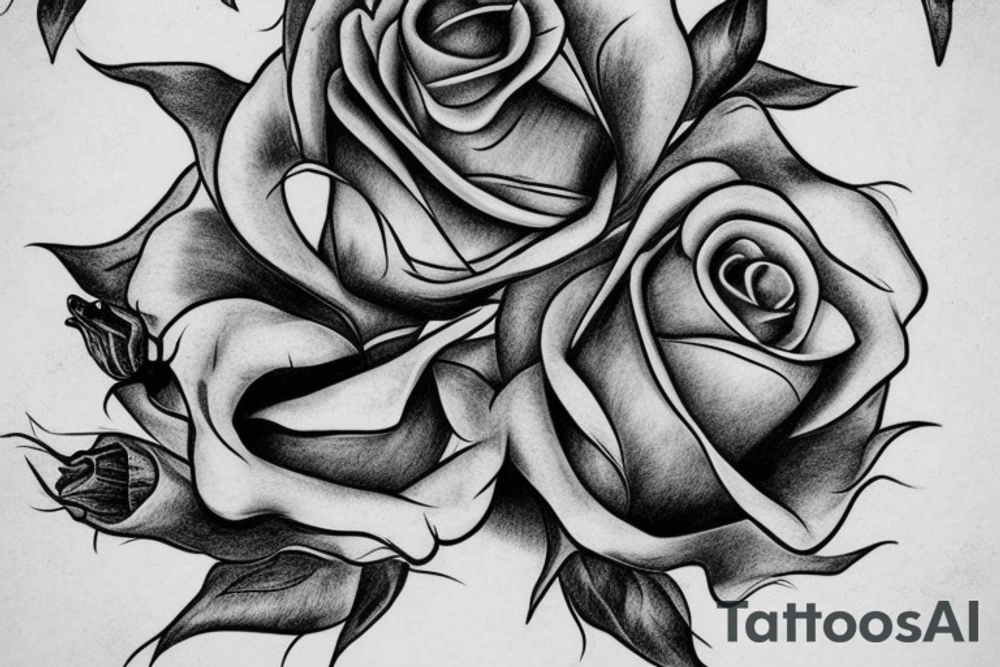 a dark filled out rose with stem vertically and at the bottom a hand which is barely touching the rose tattoo idea