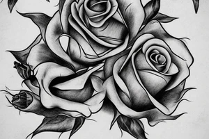 a dark filled out rose with stem vertically and at the bottom a hand which is barely touching the rose tattoo idea