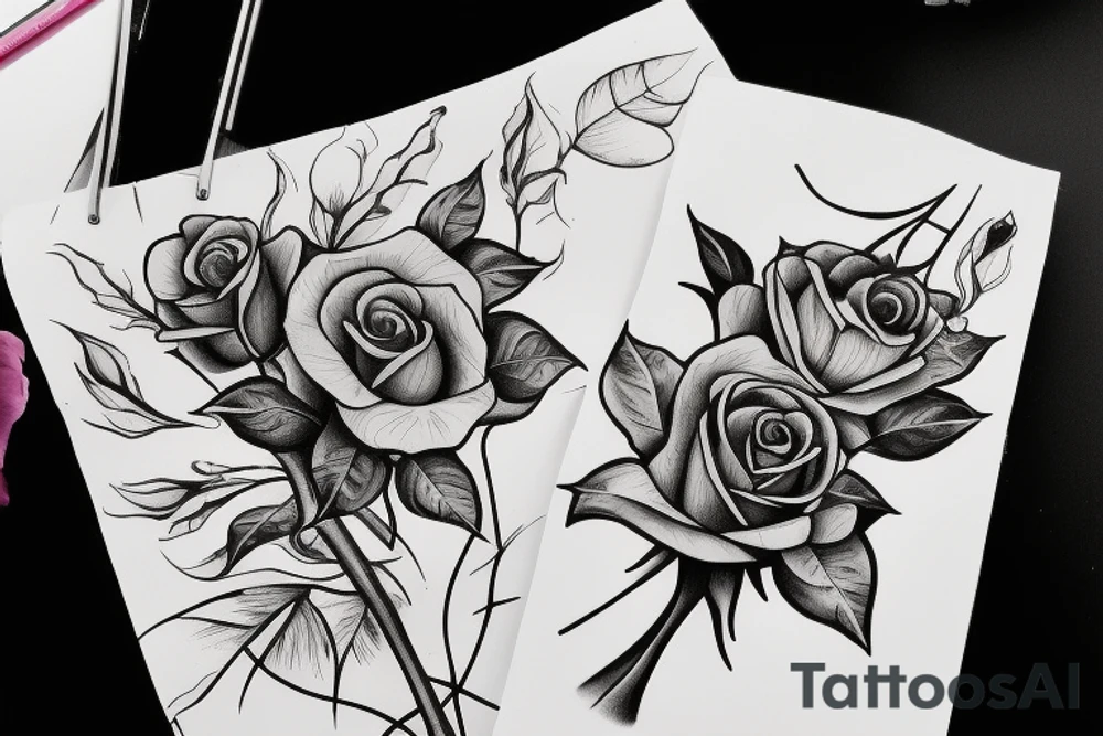 a dark filled out rose with stem vertically and at the bottom a hand which is barely touching the rose tattoo idea
