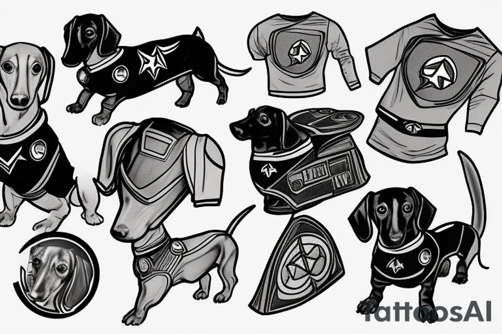 dachshund wearing star trek uniform tattoo idea