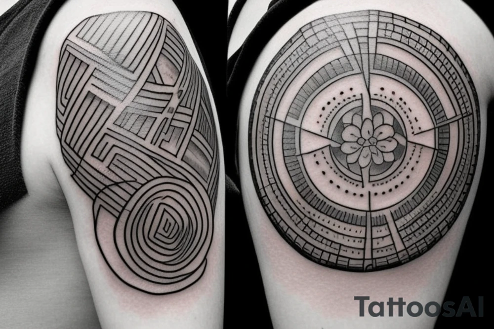 I want two tattoos, one on each tricep. I want them to represent 2 sides to life, in a line drawing style about the elements. tattoo idea