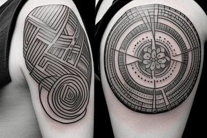 I want two tattoos, one on each tricep. I want them to represent 2 sides to life, in a line drawing style about the elements. tattoo idea
