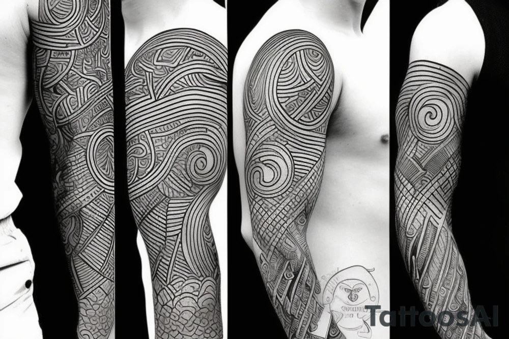 representing the four elements, with fine linework tattoo idea