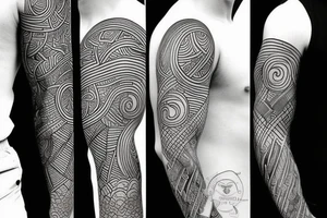 representing the four elements, with fine linework tattoo idea