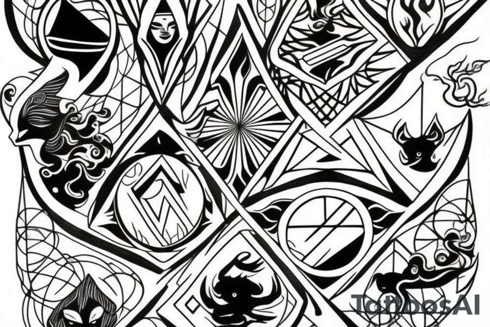 representing the four elements, with fine linework tattoo idea representing the four elements, with fine linework tattoo idea
