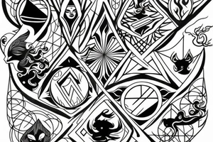 representing the four elements, with fine linework tattoo idea