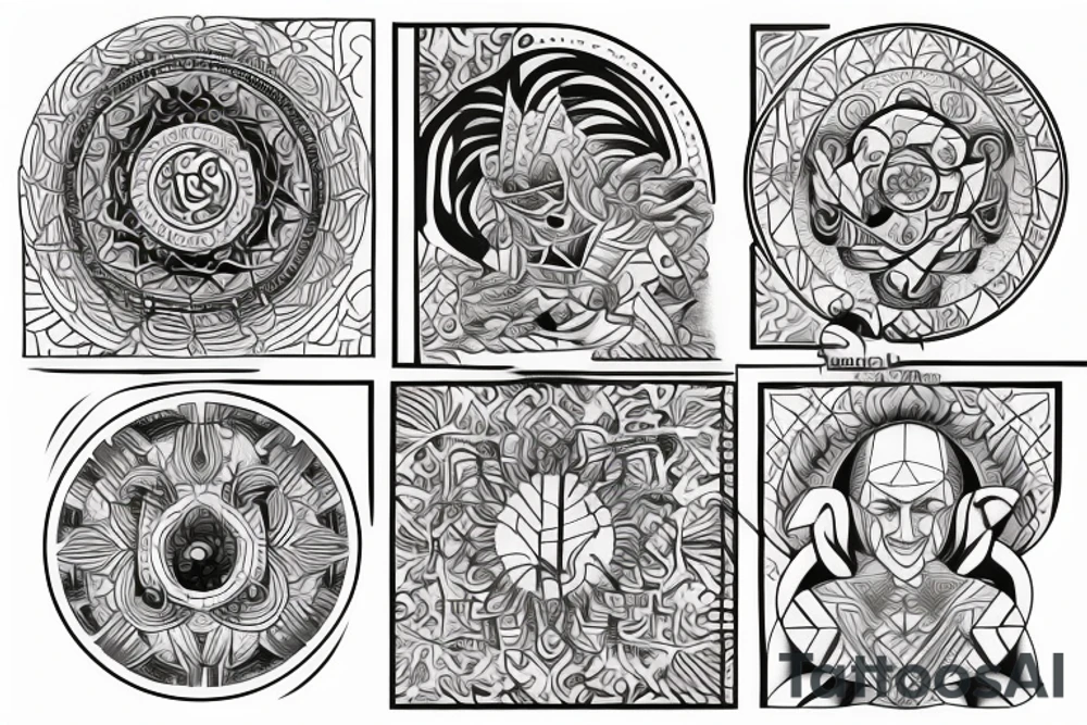The four elements, about 5 cm for the back of the tricep. tattoo idea