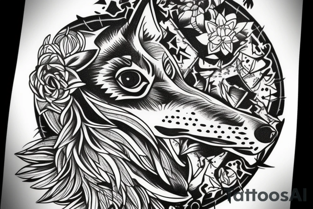 Bio hacking with a wolf round tattoo idea