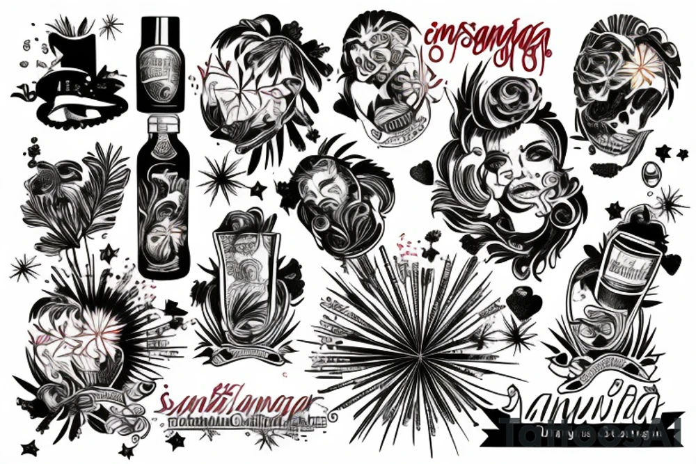 A single image combing Sangria, fireworks and Miami tattoo idea
