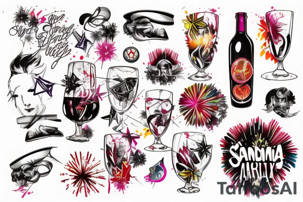 A single image combining Sangria, fireworks and Miami tattoo idea
