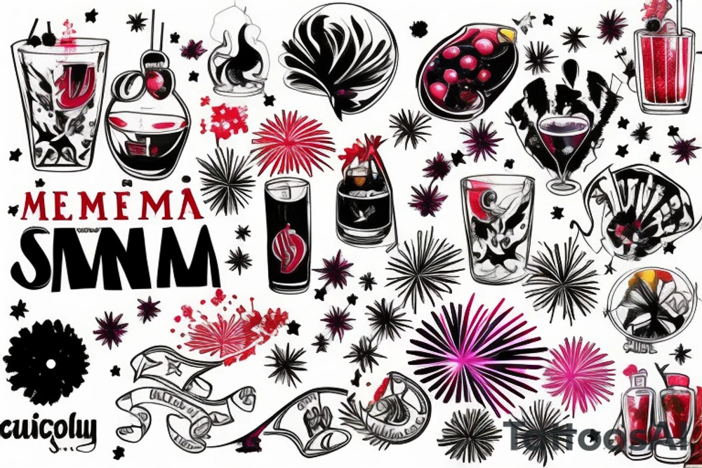A single image combining Sangria, fireworks and Miami tattoo idea