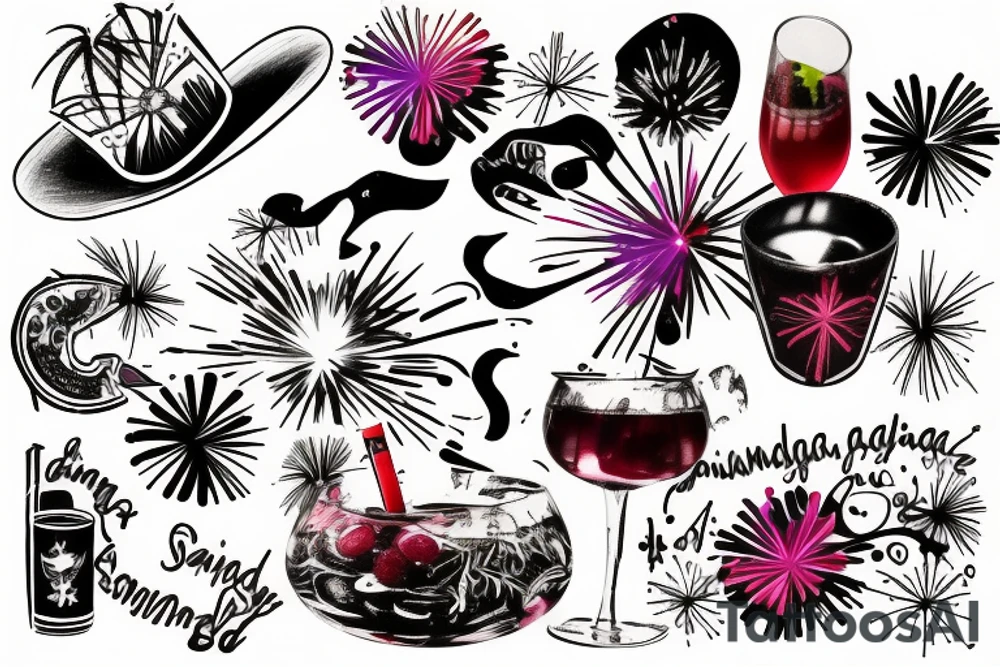 A single image combining Sangria, fireworks and Miami tattoo idea