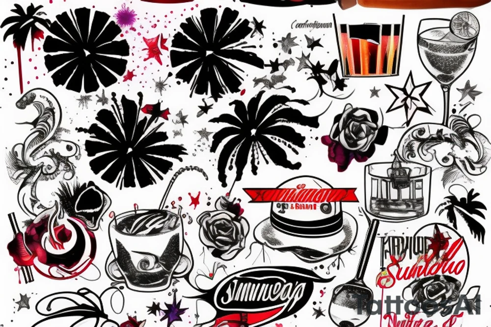 A single image combining Sangria, fireworks and Miami tattoo idea