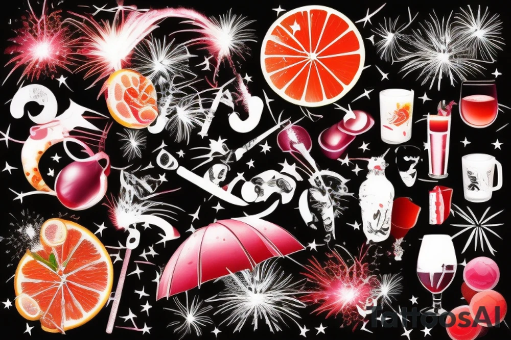 A single image combining Sangria, fireworks and Miami tattoo idea