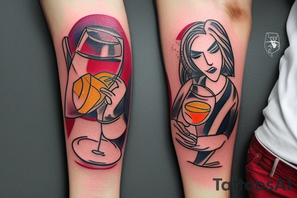 A woman sitting in a glass of sangria is watching fireworks. tattoo idea