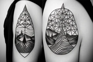 Magic tree in front of mountains with a compass tattoo idea