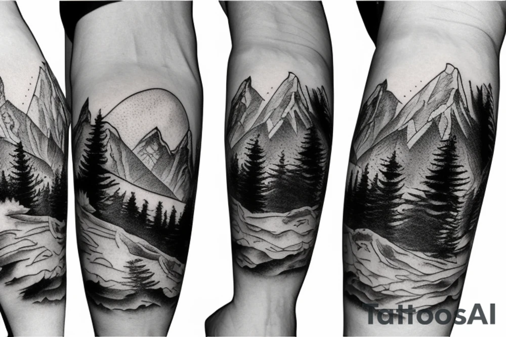 Compass surrounded by mountains, tree, globe and river tattoo idea Compass surrounded by mountains, tree, globe and river tattoo idea