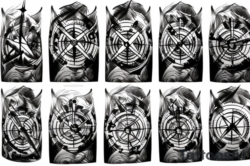 Small tattoo, mountain and trees with a compass in tge background tattoo idea