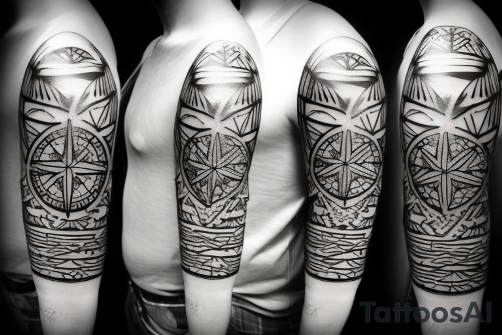 Small tattoo, mountain and trees with a compass in tge background tattoo idea