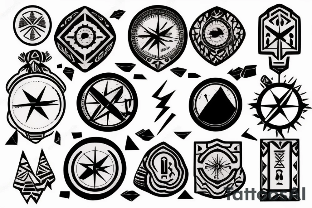 Small tattoo, mountain and trees with a compass in tge background tattoo idea