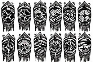 Small tattoo, mountain and trees with a compass in tge background tattoo idea