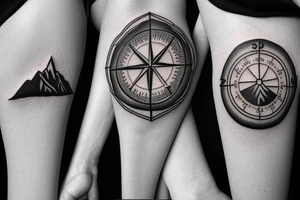 Small tattoo, mountain and trees with a compass in tge background tattoo idea