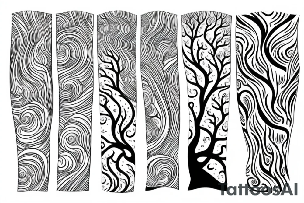 Thin tree with waves tattoo idea