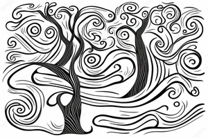 Thin tree with waves tattoo idea