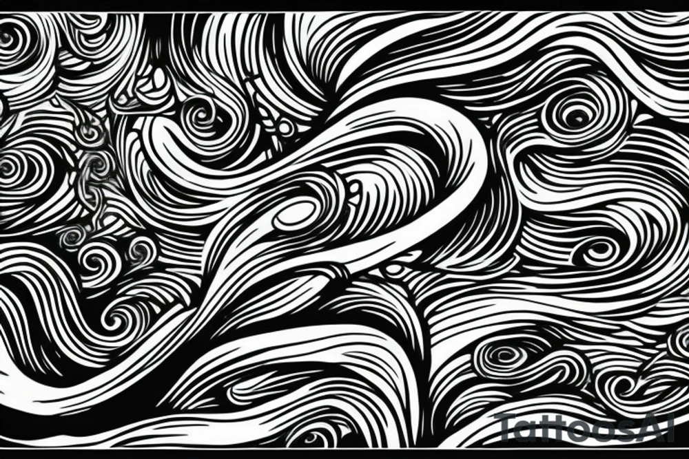 Thin tree with waves tattoo idea