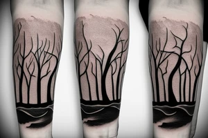 Thin tree with waves tattoo idea
