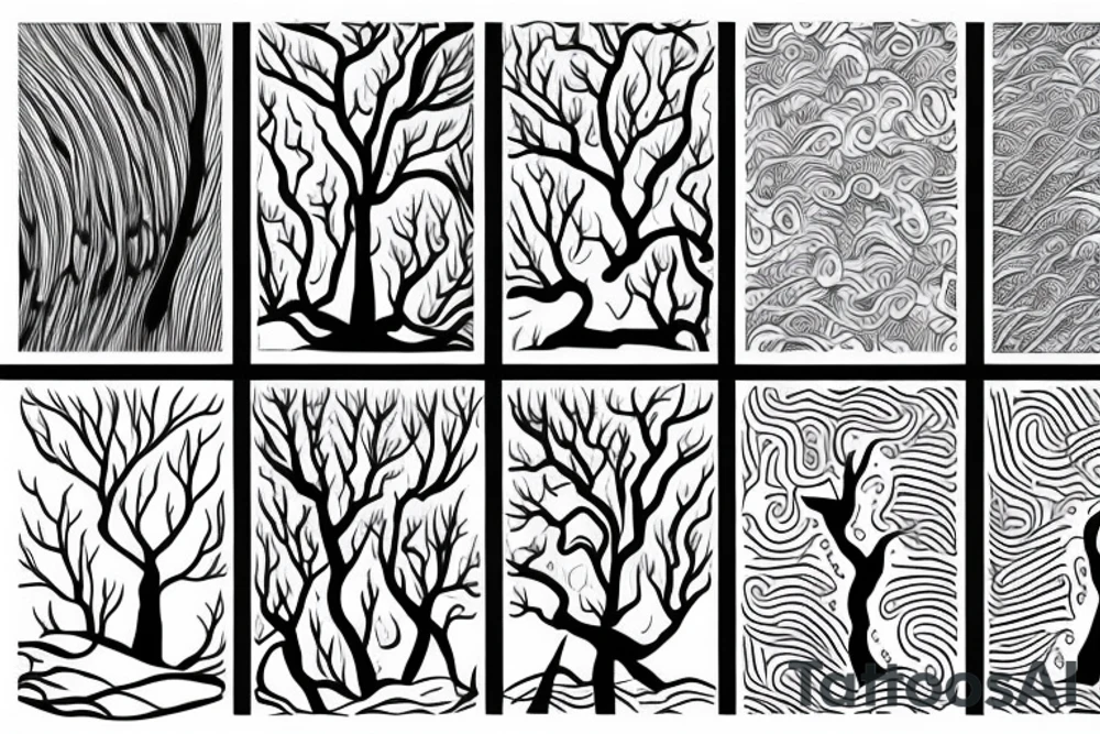 Thin tree with waves tattoo idea