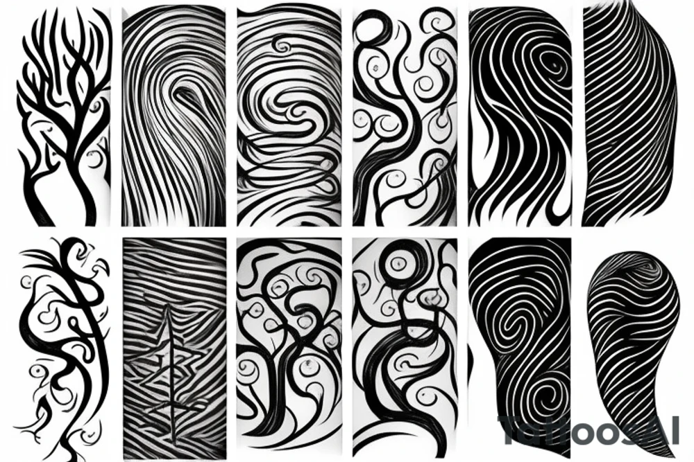 Thin tree with waves tattoo idea