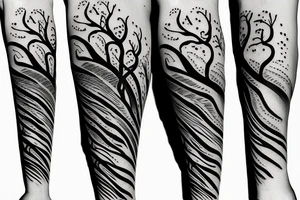 Thin tree with waves tattoo idea