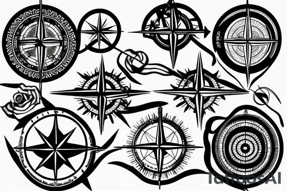 Compass thin lines tattoo idea