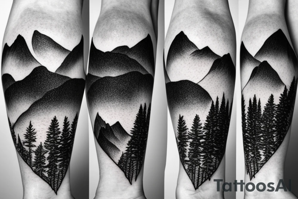 A young fir with mountains in the background tattoo idea