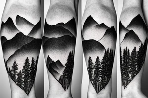 A young fir with mountains in the background tattoo idea