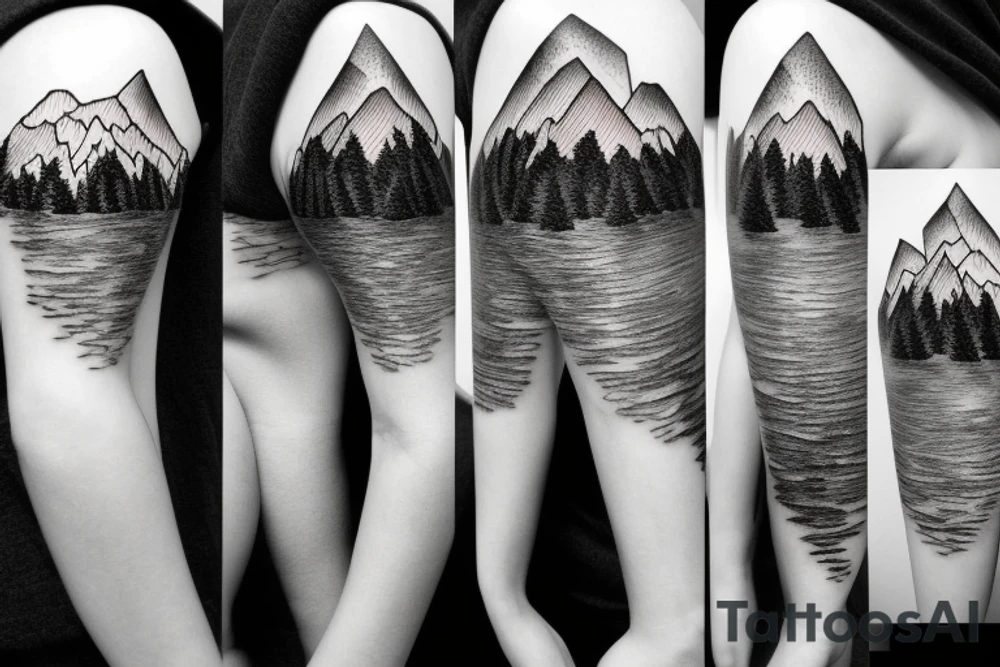 A young fir with mountains in the background tattoo idea
